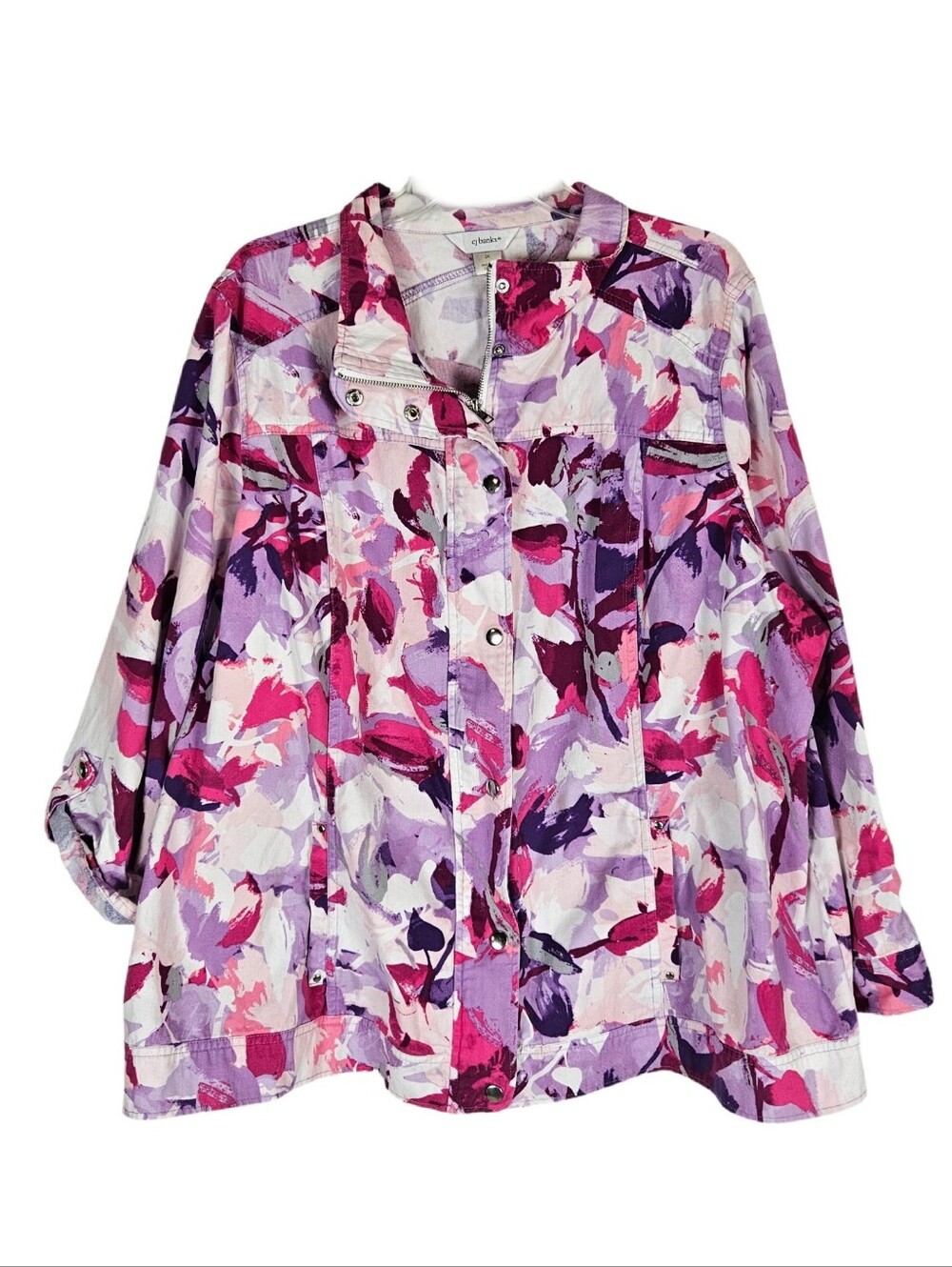 Cj Banks Jacket Cotton Purple Pink Womens 3x Roll Tab Pockets Spring Office